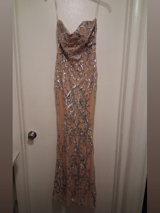 Fashion Nova Dresses & Skirts - Nude  Sleeveless Mermaid Dress with Silver Sequin Embellishment